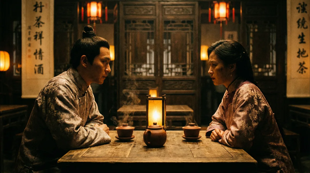 狠狠撸古装剧情片拍摄剧照-茶馆对话场景