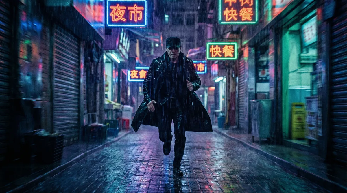狠狠撸都市动作片拍摄剧照-雨夜追逐场景