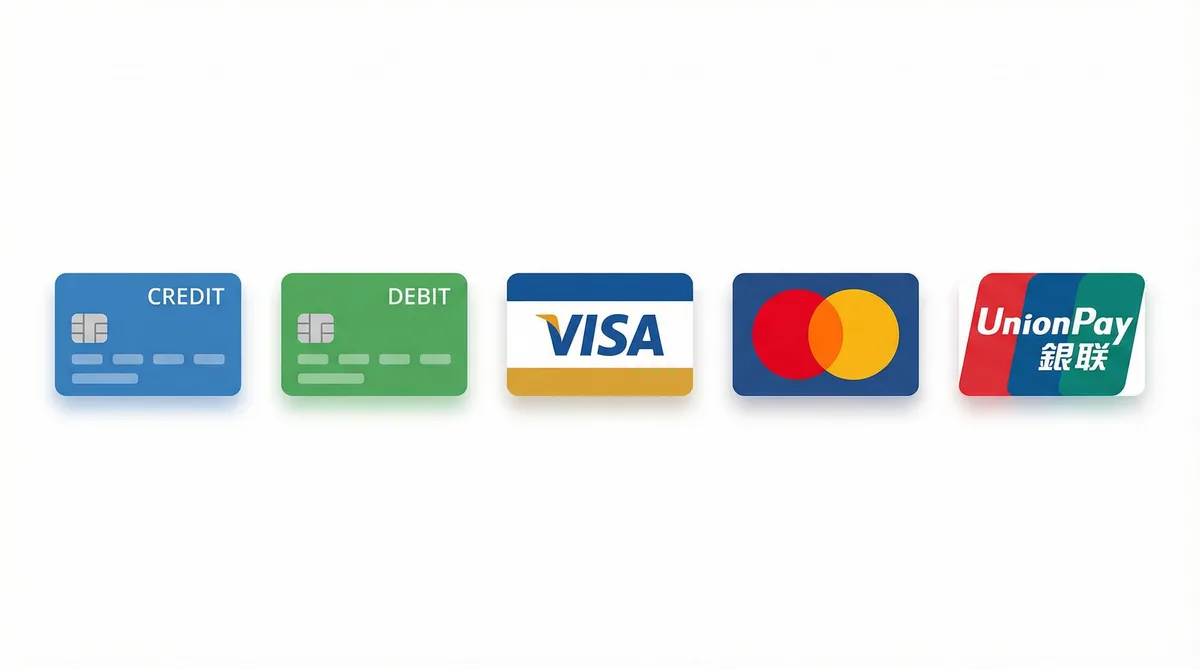 狠狠撸支持的支付方式图标-信用卡借记卡银联维萨万事达